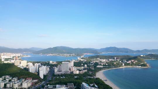 三亚三亚湾游艇码头及周边城市风景航拍