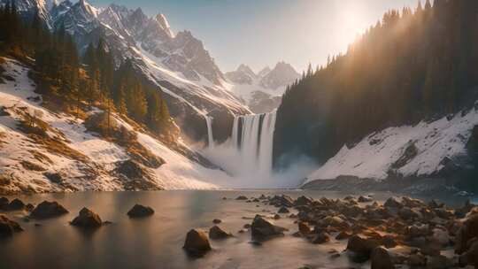 雪山森林湖泊阳光美景