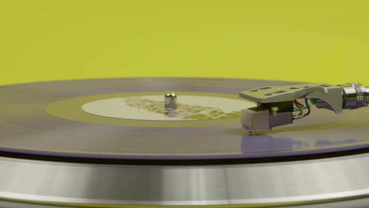 蓝色乙烯基唱片纺纱转盘隔离在黄色视频素材模板下载