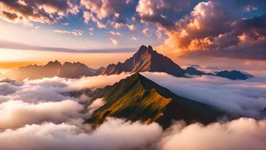 高山云海壮丽日出景象