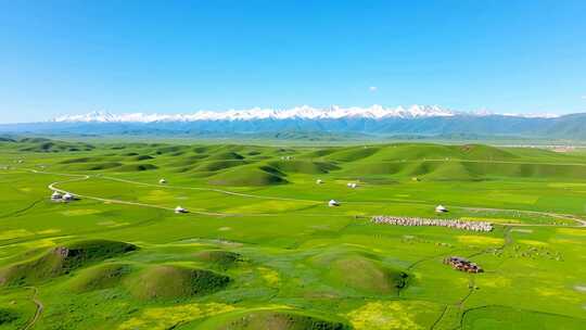 草原雪山自然风光全景