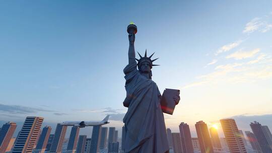 美国纽约自由女神像雕塑航拍视频素材模板下载