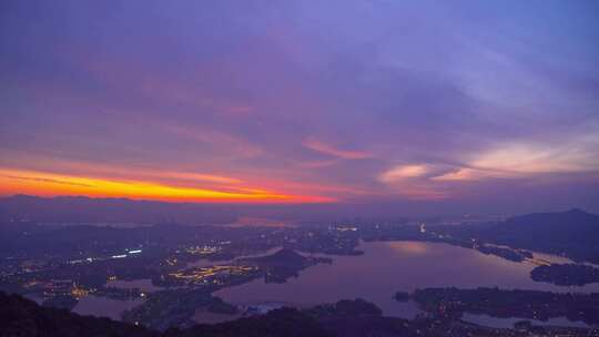 杭州萧山湘湖日落黄昏风景