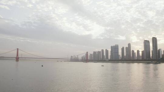 武汉最美大桥鹦鹉洲长江大桥航拍老素材