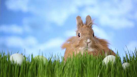 4K- 草地上抽动鼻子的可爱兔子