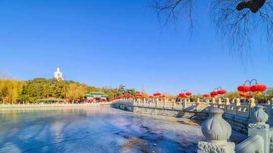 北京北海公园冬季风光延时视频素材模板下载