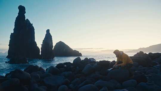 海岸，岩石，海滩，无人机飞行员