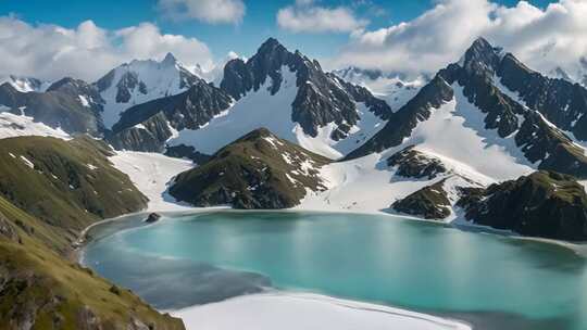 雪山湖泊自然风光全景