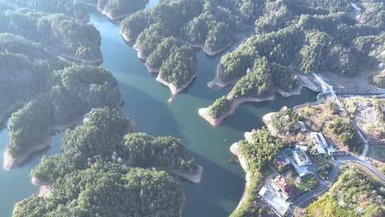 航拍江西旅游九江庐山西海山水相依自然景观