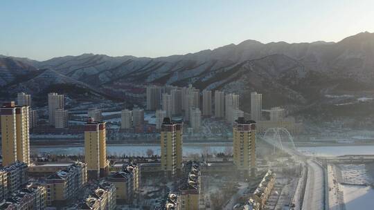 （4K实拍）航拍雪后城市景色  承德丰宁视频素材模板下载