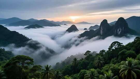 海南五指山热带雨林国家森林公园日出云海