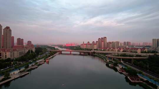 天津海河海津大桥复兴门地铁站城市交通风光