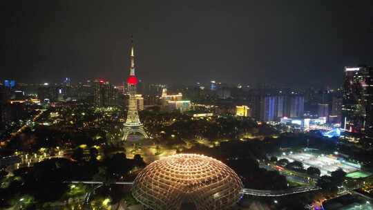 广东佛山岭南明珠体育馆佛山电视塔夜景航拍