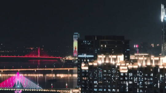 南昌一江两岸城市夜景航拍视频素材模板下载