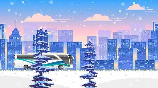 循环动态冬天旅游客车背景视频
