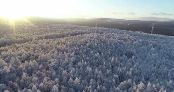 航拍内蒙古大兴安岭冰雪雾凇、雪凇