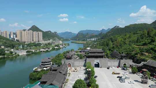 航拍贵州铜仁大明边城景区