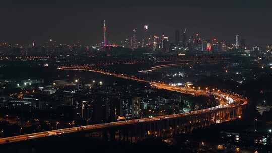 广州城市夜景进城之路