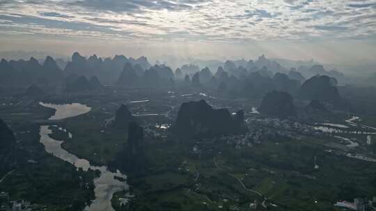 桂林山水城市鸟瞰全景