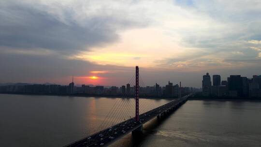 航拍杭州 西兴大桥视频素材模板下载