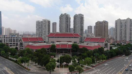 福建莆田大剧院城市交通航拍