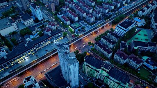 徐汇区马路夜景延时航拍