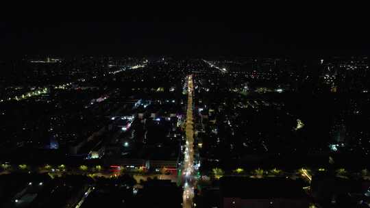 山东聊城城市夜景大景交通航拍