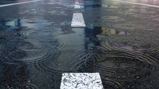 下雨环境中的城市街道路面视频素材模板下载
