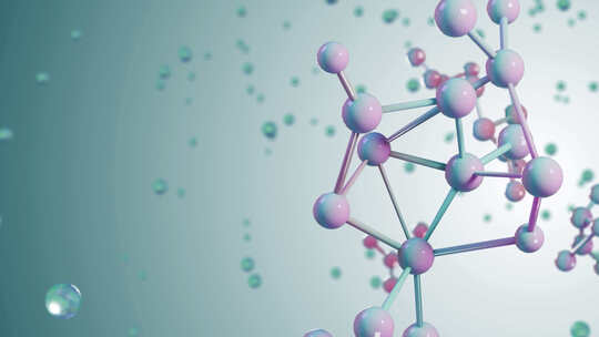原子和分子抽象三维图形动画。抽象分子点阵