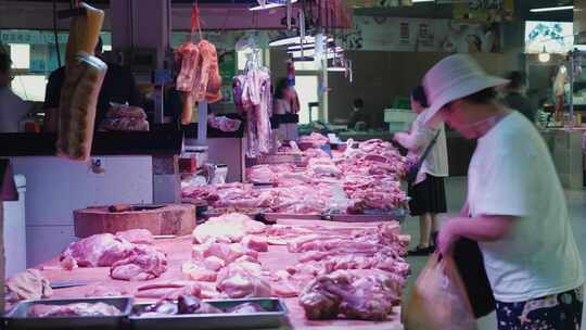 菜市场农贸市场买卖猪肉视频素材模板下载