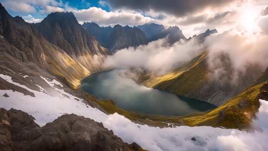 高山湖泊自然风光全景