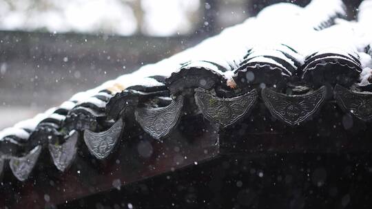 传统古建筑江南园林冬天下雪景升格慢镜头视频素材模板下载
