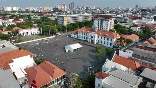 印尼雅加达巴达维亚老城广场航拍建筑风光