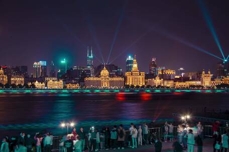 上海外滩夜景灯光秀延时摄影