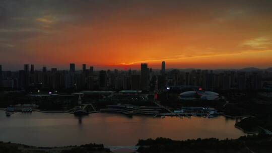 山东省日照市城市阳台夕阳航拍