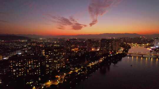 航拍福州城市夜景