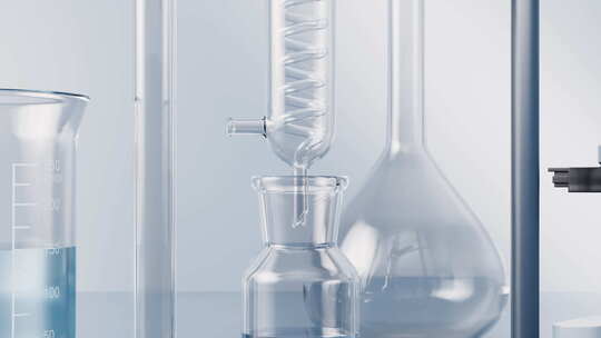 实验室的玻璃器皿和显微镜