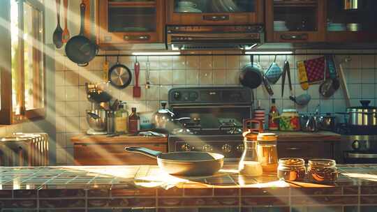 温馨的厨房 电磁炉与平底不粘锅 片头动画