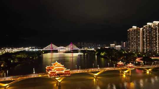 漳州南山桥夜景航拍九龙江桥梁芗江中山桥