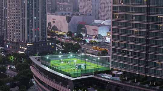 航拍上海三迪凯悦酒店快网网球俱乐部球场