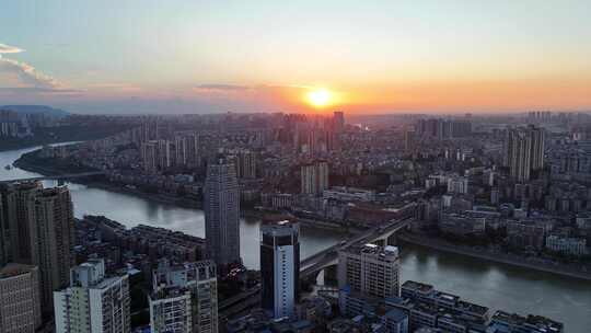 航拍四川泸州夕阳泸州日落