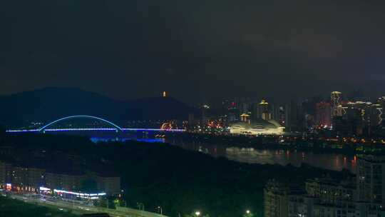 广西南宁五象新区与柳沙城市高楼建筑夜景