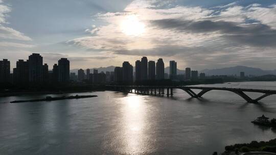 航拍福州闽江尤溪洲大桥道路江景