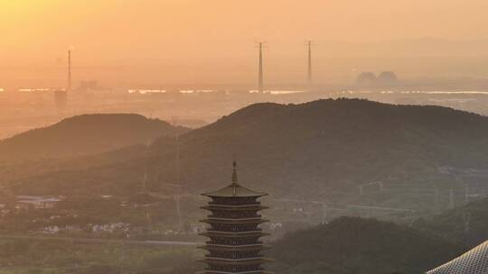 航拍南京地标建筑牛首山风景区