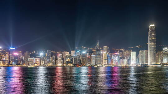 香港维多利亚港中环城市天际线夜景延时