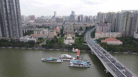 广州珠江的江湾大桥航拍
