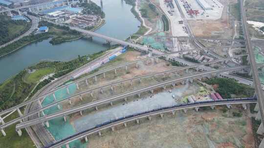 高架桥铁路桥航拍交通景象