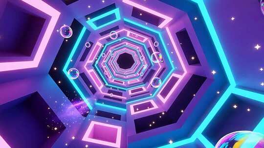 几何建筑空间抽象艺术浪漫梦幻霓虹隧道4K