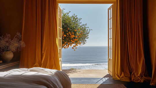 卧室海景窗户开启视角