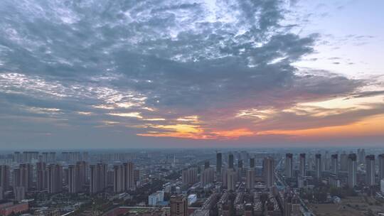 城市高空航拍晚霞延时风光短片